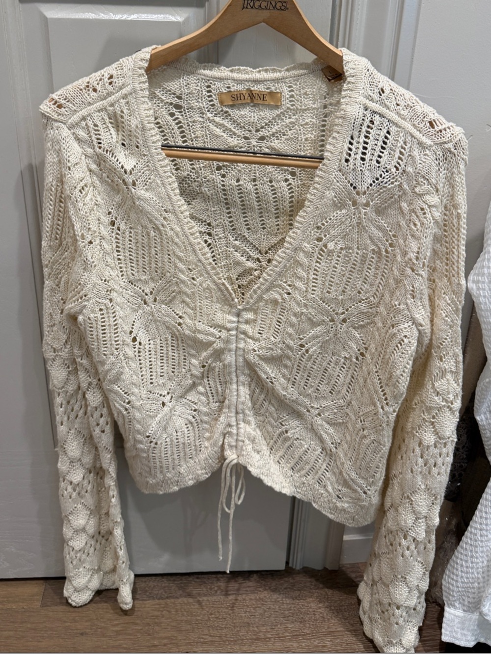 Shyanne Cream Crochet V-Neck Drawstring Sweater